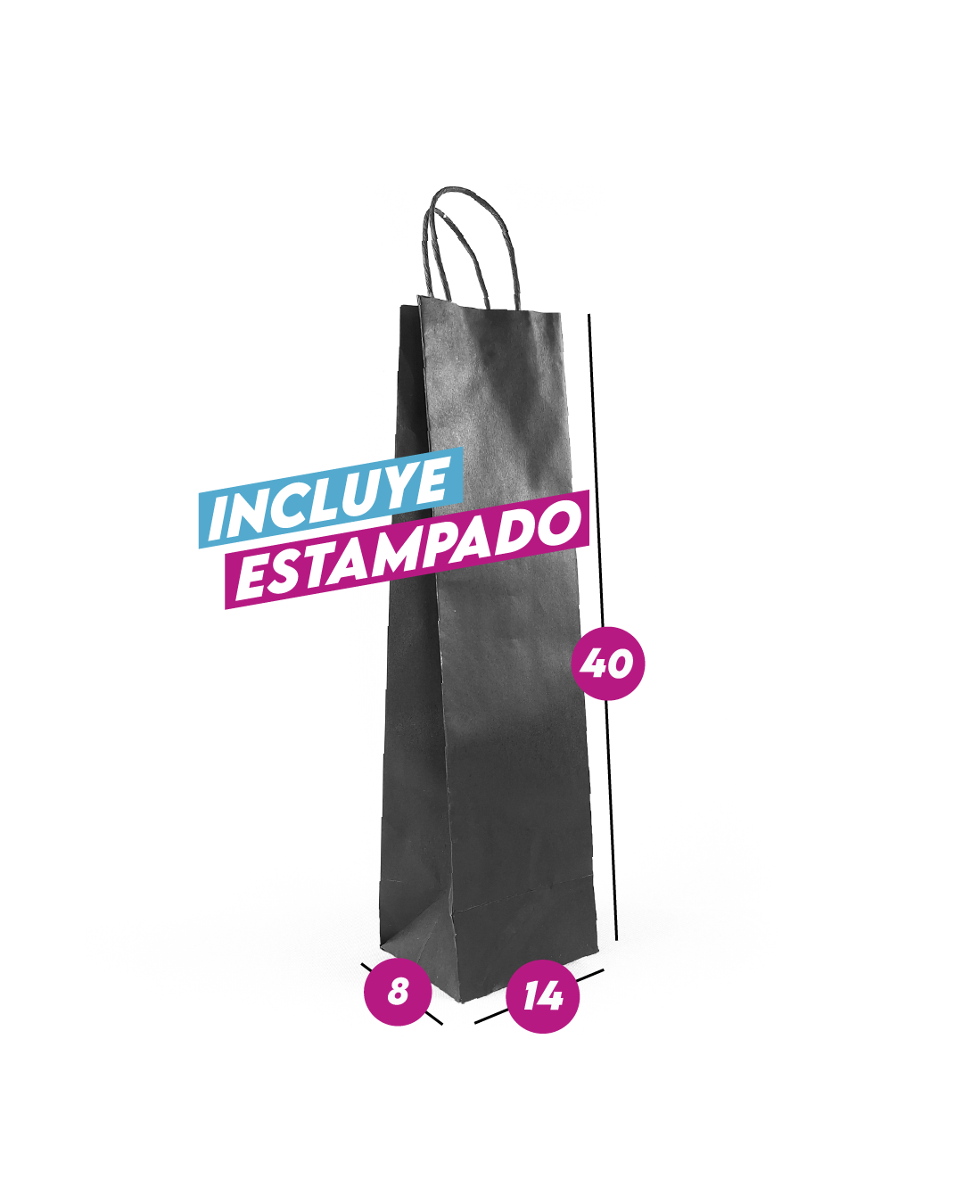 Bolsa Negra de Papel 14x40x8 cm