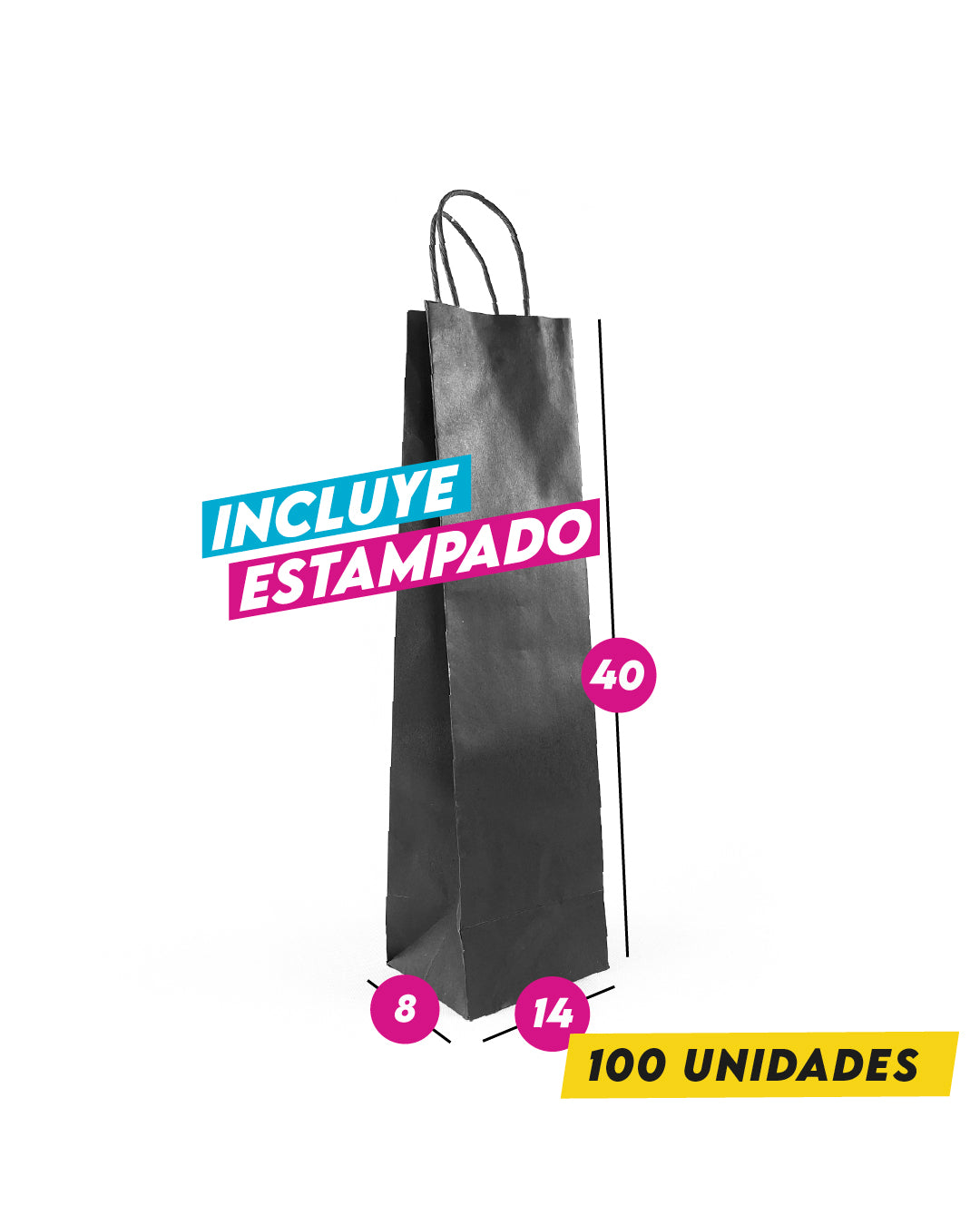 Bolsa Negra de Papel 14x40x8 cm