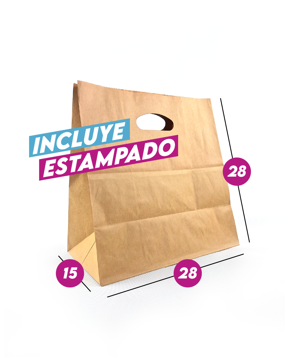Bolsa Kraft Asa Troquelada 28X28X15 cm