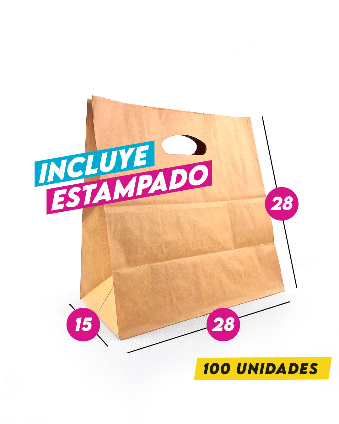 Bolsa Kraft Asa Troquelada 28X28X15 cm